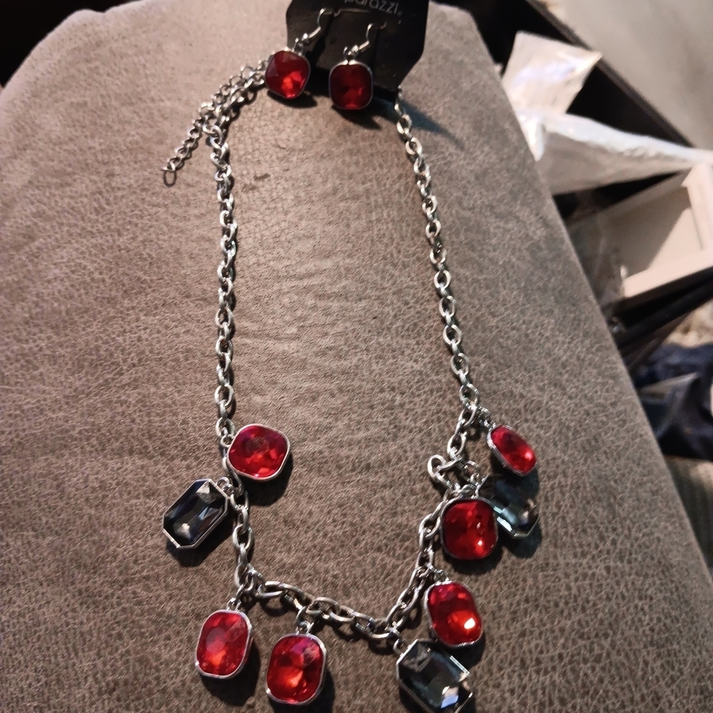 Paparazzi Red and Silver Necklace with Striking Charms